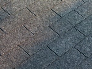 Close-up of asphalt roofing shingles on a historic home in Maugansville